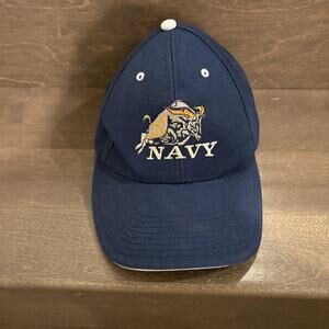 Vintage Navy Midshipmen Hat Cap Hook Loop One Size Blue NCAA Goat City Hunter